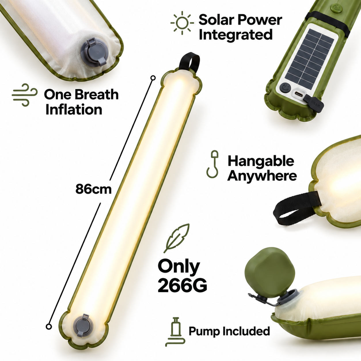 Inflatable Solar Camping Lantern Rechargeable LED Light with Power Bank & Magnetic Mount - Image 7