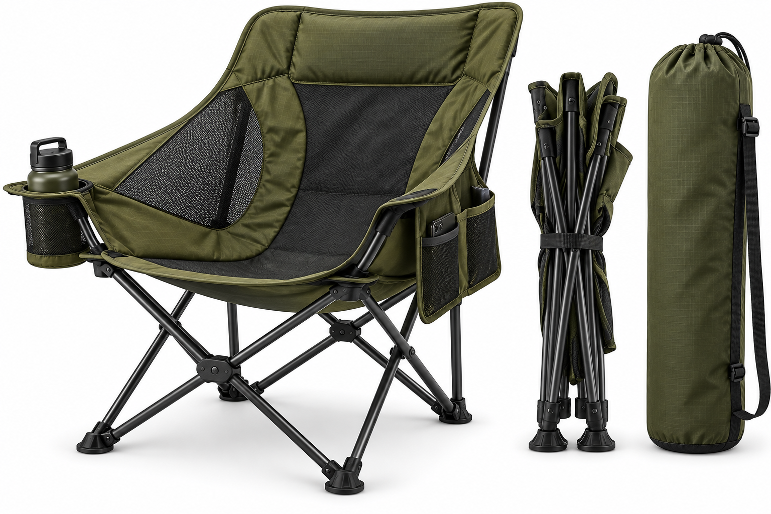 Premium Folding Camping Chair with Cup Holder & Carry Bag